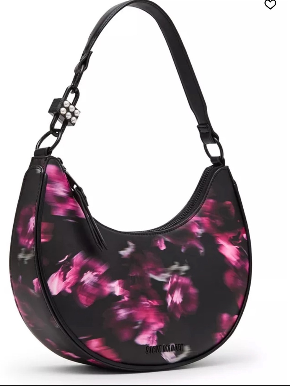 Steve Madden Blohan Small Hobo Shoulder Bag, Purse, Pink and Black Floral
